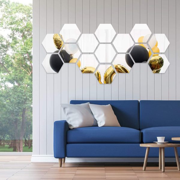 3d Acrylic Hexagon Simple Mirror Sticker (Pack of 12)