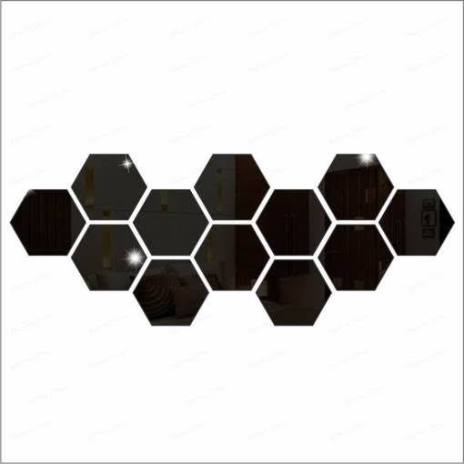 3d Acrylic Hexagon Simple Mirror Sticker (Pack of 12)