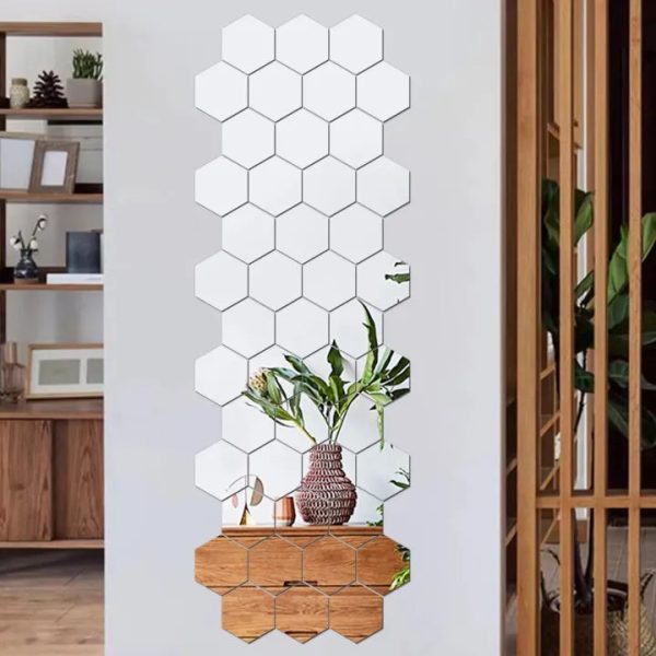 3d Acrylic Hexagon Simple Mirror Sticker (Pack of 12)